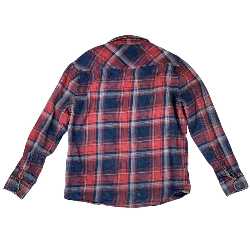 Desert Son Flag & Anthem Plaid Flannel Pearl Snap Button Rustic Cowboy Western - Picture 9 of 12